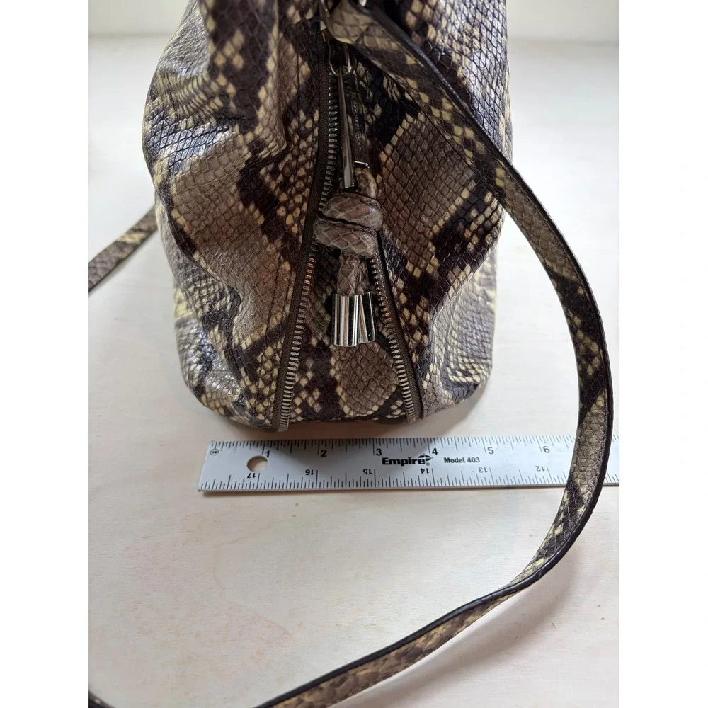 Michael‎ Kors Snakeskin Embossed Leather Shoulder Bag Grey Beige Hobo